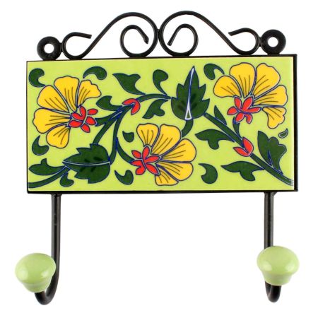 Pea Green Leaf Flower Ceramic Tile Hook